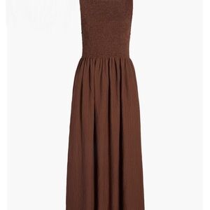 Cosima Dress is Chocolate Tonal Seersucker